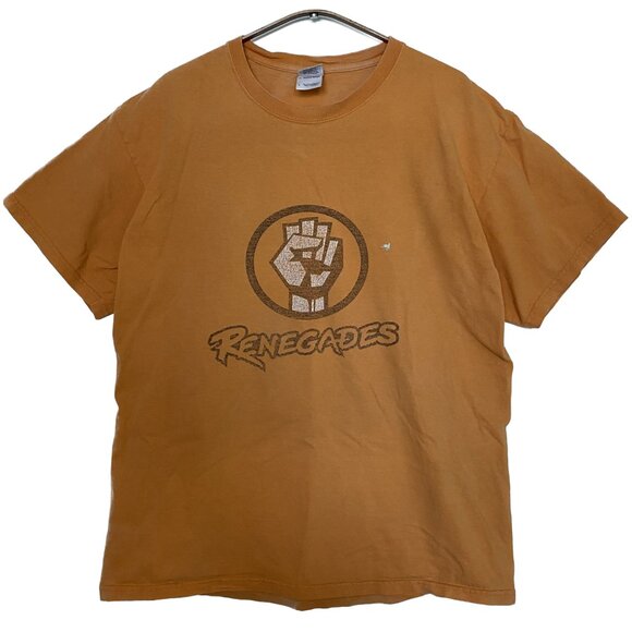 Double Sided Distressed Graphic T-Shirt Men Large Orange 00s Renegades Faded - Picture 1 of 14